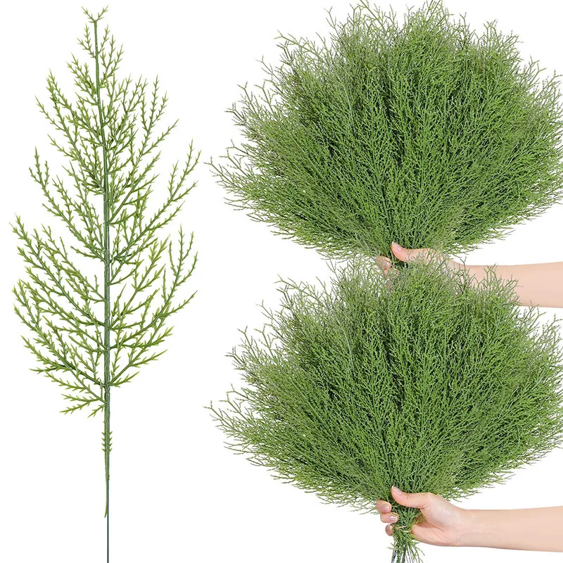 Simulated Green Pine Branch Plant Home Holiday Decoration Desk Ornament Artificial Faux Cedar Pine Branches for Flower Garland