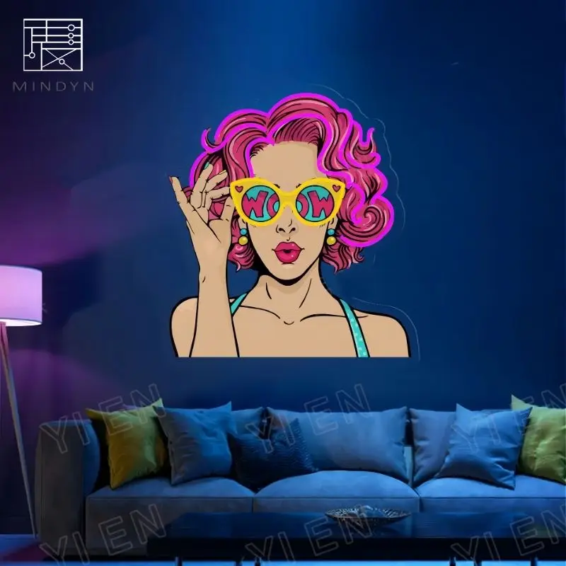 Neon Sign Acrylic ArtWork, Sex Girl with Glass Neon Sign, Custom Neon Sign,Beautiful Woman Neon Sign Art, Wall Decor Living Room