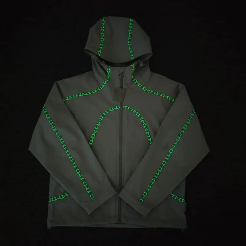 Trend Functional Night Glow Chain Line Mertra Hooded Coat Wind‑resistant Casual Zip‑up Street Jacket