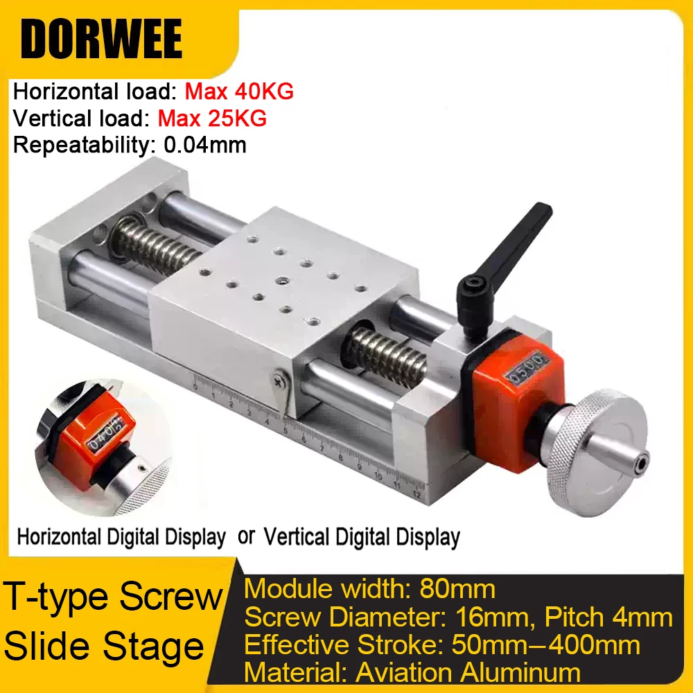 80mm Width T-type Handwheel Slide Table 50-400mm Effective Stroke XYZ Axis Manual Linear Rail Metal Can Replace MISUMI Module