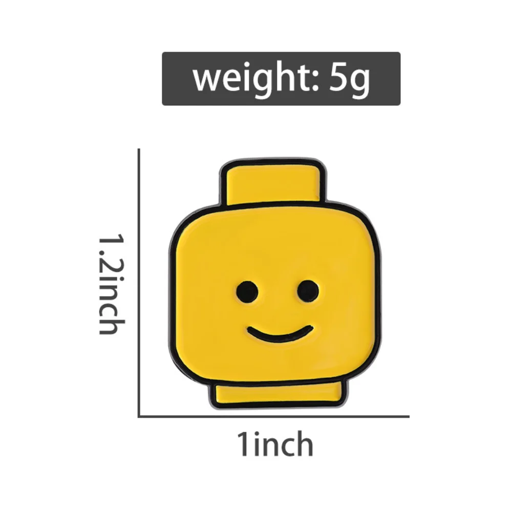 Cute Yellow Pin Block Man Smiley Face Brooch Cartoon Fun Metal Badge Personalized Pins on Clothing Bags Accessories