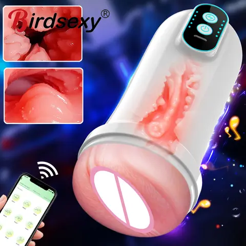 Masturbador masculino de succión automática con aplicación remota, copa de Vagina Real, vibración, mamada, masturbación, máquinas sexuales calentadas, juguetes para hombre