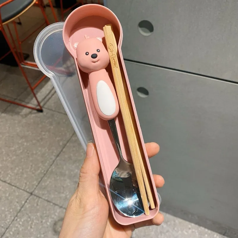 Loopy น่ารัก Kawaii อะนิเมะอุปกรณ์ต่อพ่วงช้อนส้อมสแตนเลสชุดการ์ตูนสร้างสรรค์แบบพกพาชุดช้อนส้อมวันหยุดของขวัญ