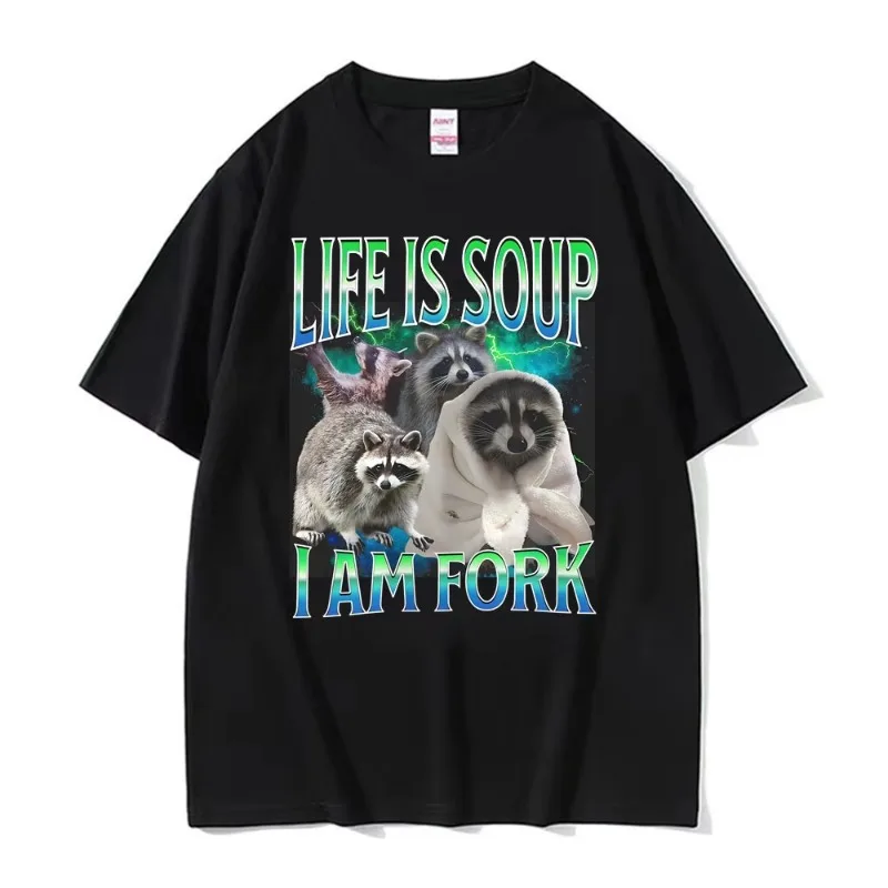 Life Ls Tang L Am Fork Raccoon Funny Emoticon Pattern T-Shirt Gift Unisex Fashion Casual Humorous T-Shirt Oversized T-Shirt