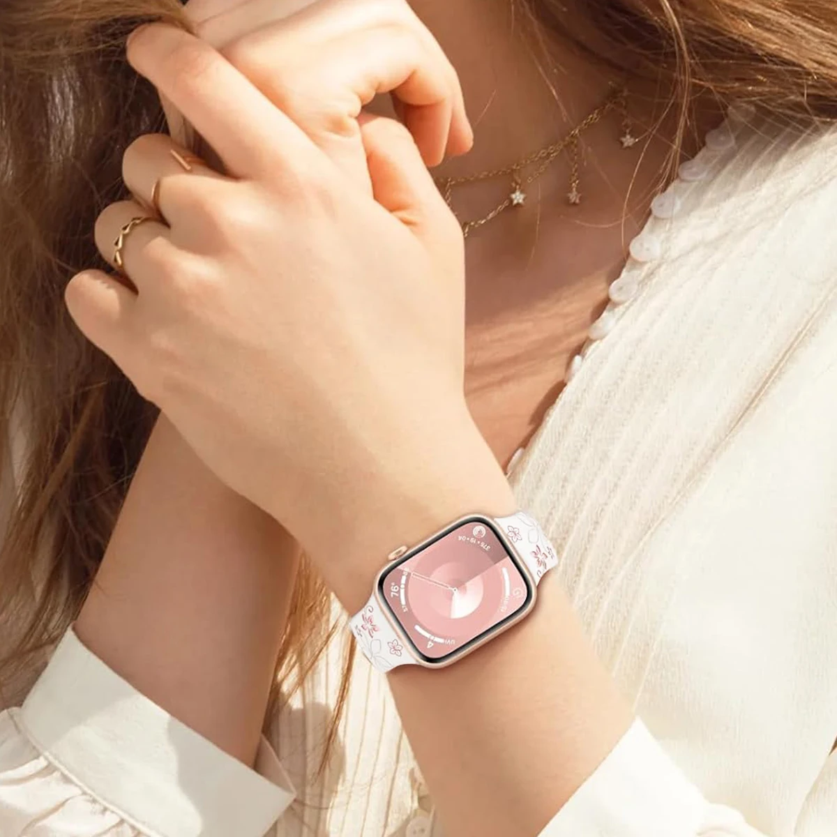 لساعة أبل 38/40/41/44/45/42/46/49 ملم للنساء، سوار ساعة رياضي من السيليكون الزهري، لسلسلة iWatch 10 9 8 7 6 5 4 3 2 1 SE
