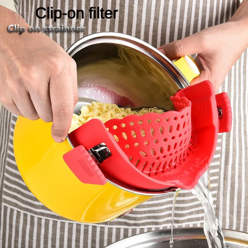 1PS Kitchen Clip-on Water Drainer Silicone Pot Edge Water Drainer Vegetable Noodles Water Filter Anti-Spill and Anti-Leak Baffle