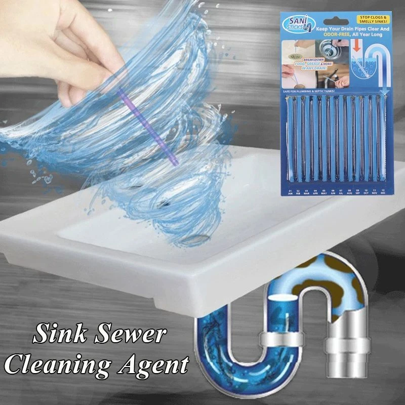 12/set Solid Sani Sticks Oil Decontamination Kitchen Toilet Bathtub Drain Cleaner Sewer Pipe Eliminate Odor Clog Cleaning Rod