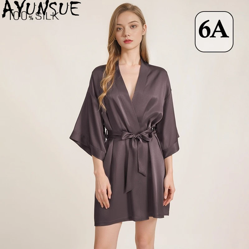 

AYUNSUE 100% натуральный шелковый халат из тутового шелкопряда для женщин, элегантная пижама, весенне-летняя домашняя одежда, халаты на шнуровке для женщин, уличная одежда