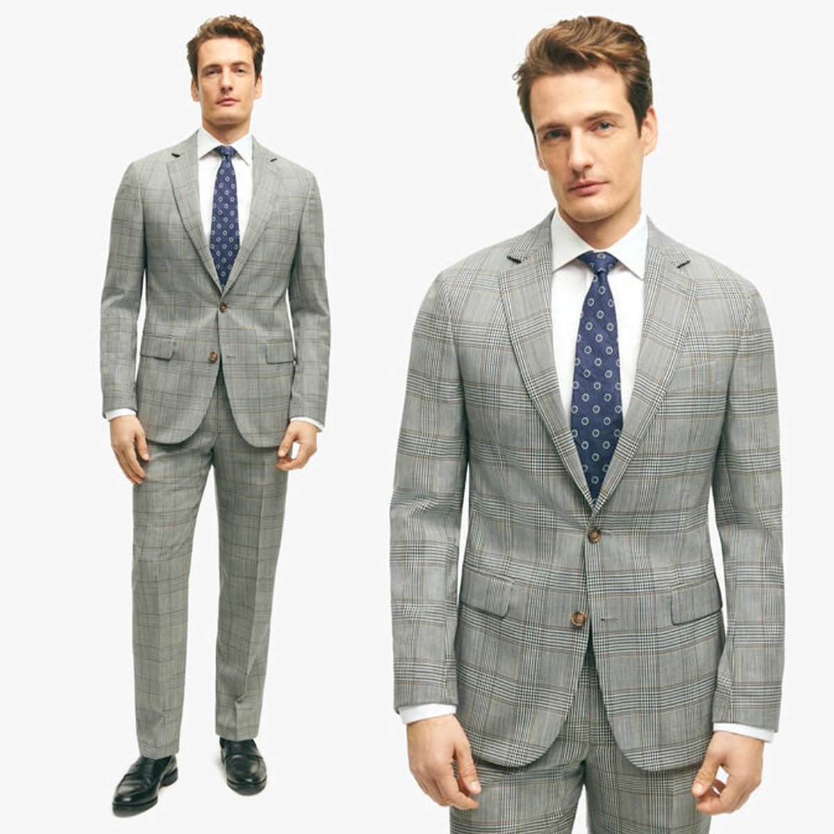 

Men's Suit 2 Pieces Blazer Pants Single Breasted Peaked Lapel Business Slim Plaid Stripes Formal Wedding Groom Costume Homme