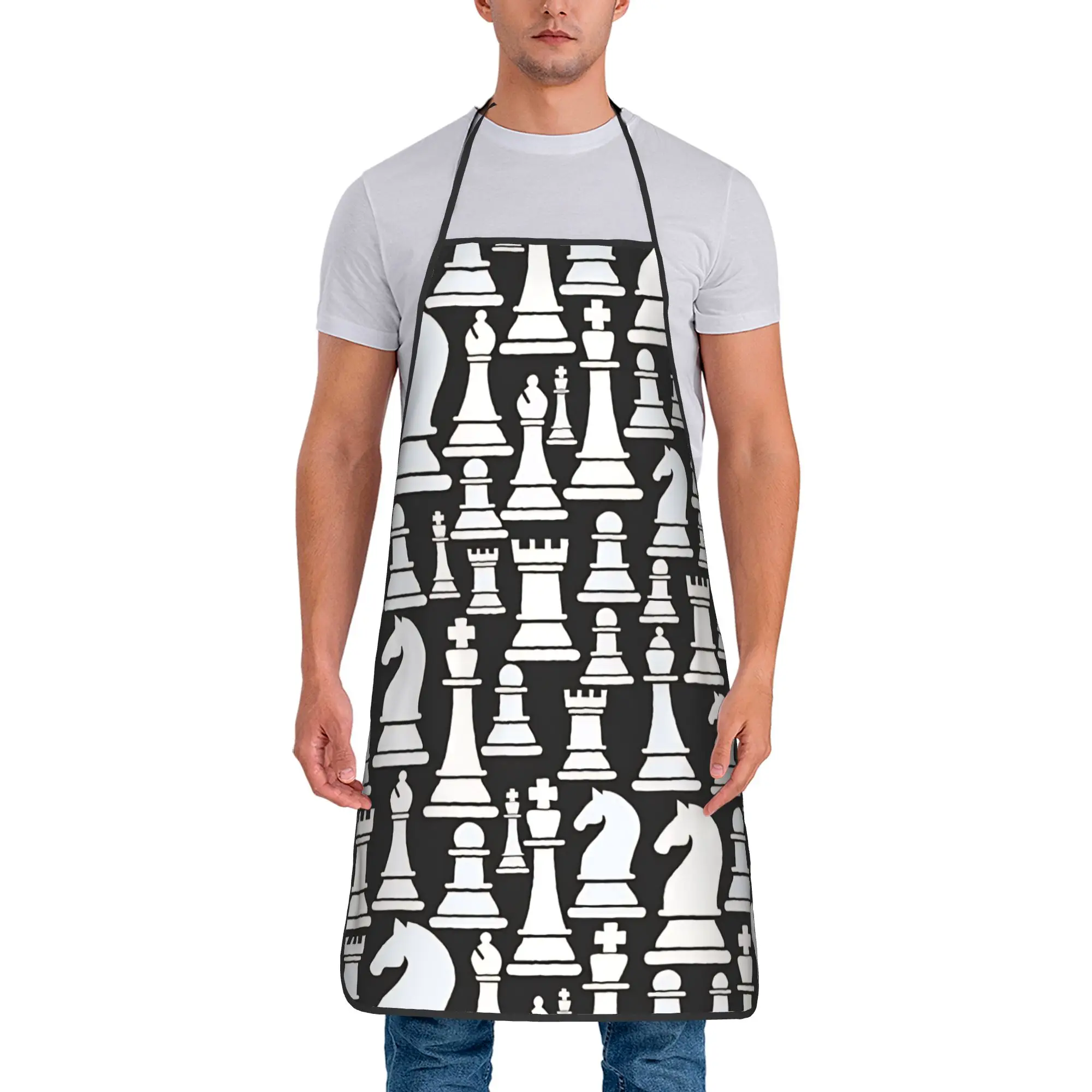 

Фартук с шахматным узором для игры в шахматы, модный кухонный аксессуар для взрослых, рабочий фартук без карманов