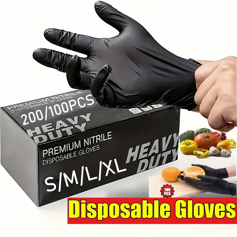Black Disposable Gloves Nitrile Gloves 200 Units Latex & Powder Free for Tattooing Manicures Salon Cleaning Disposable Apparel