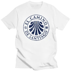 Camino de Santiago T Shirt Grey with Blue Sello Stamp - Santiago Pilgrimage