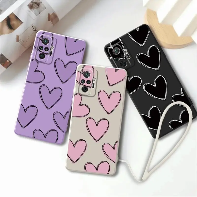 Love Heart Black Phone Case for Xiaomi Redmi 12 4G 9T 10 10C 10A K40 Pro 9A 9I 9C 9 Silicone Matte Square Liquid Cover