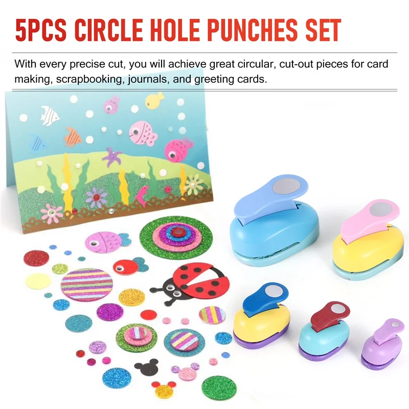 

AB47-Circle Paper Punch, 5 PCS Circle Punches For Paper Crafts, 5 Different Size Circle Hole Punch,Random Colors