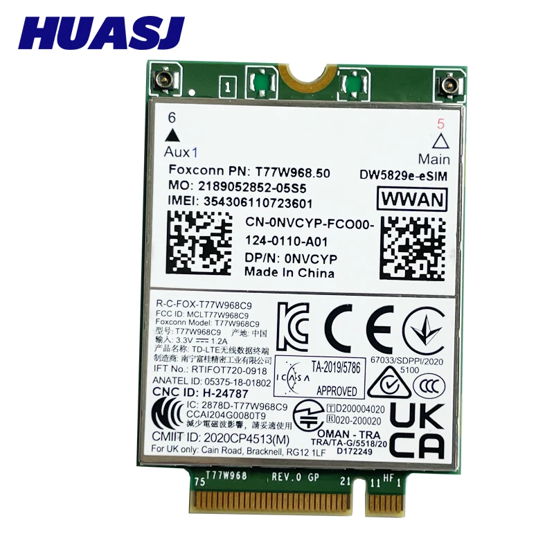 T77W968.50 DW5829e-eSIM DW5829e  X20 LTE Cat9 450Mbps FDD-LTE TDD-LTE 4G Module For Dell 7320 7330 7520 7530 7430 Laptop