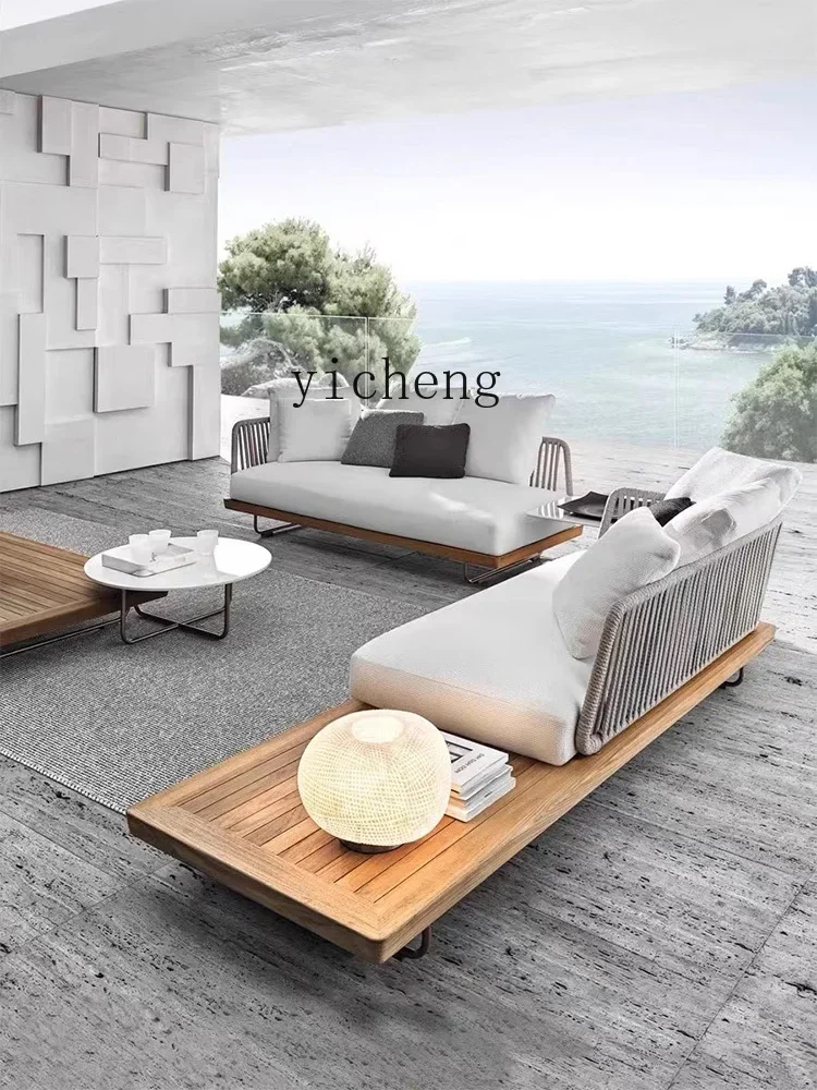 outdoor rattan sofa outdoor open-air garden courtyard sun room waterproof sun protection leisure solid wood
