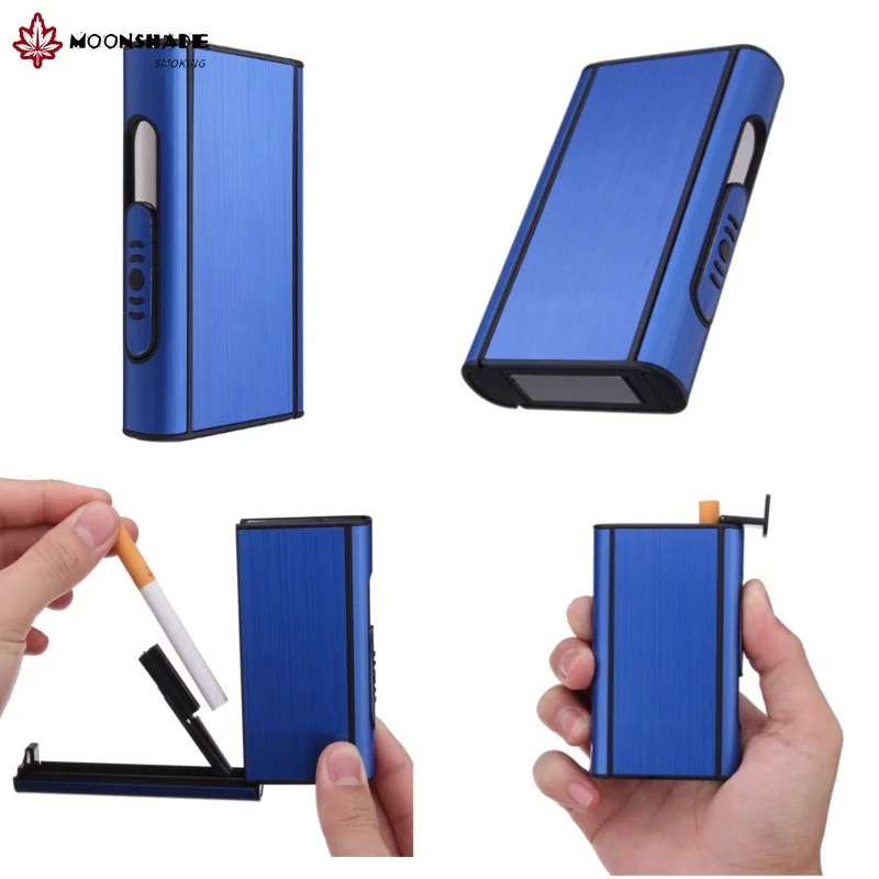 MOONSHADE Focus Brand Cigarette Case Aluminum 10 Sticks Automatic Cigarette Case Creative Men's Portable Cigarette Storage Box