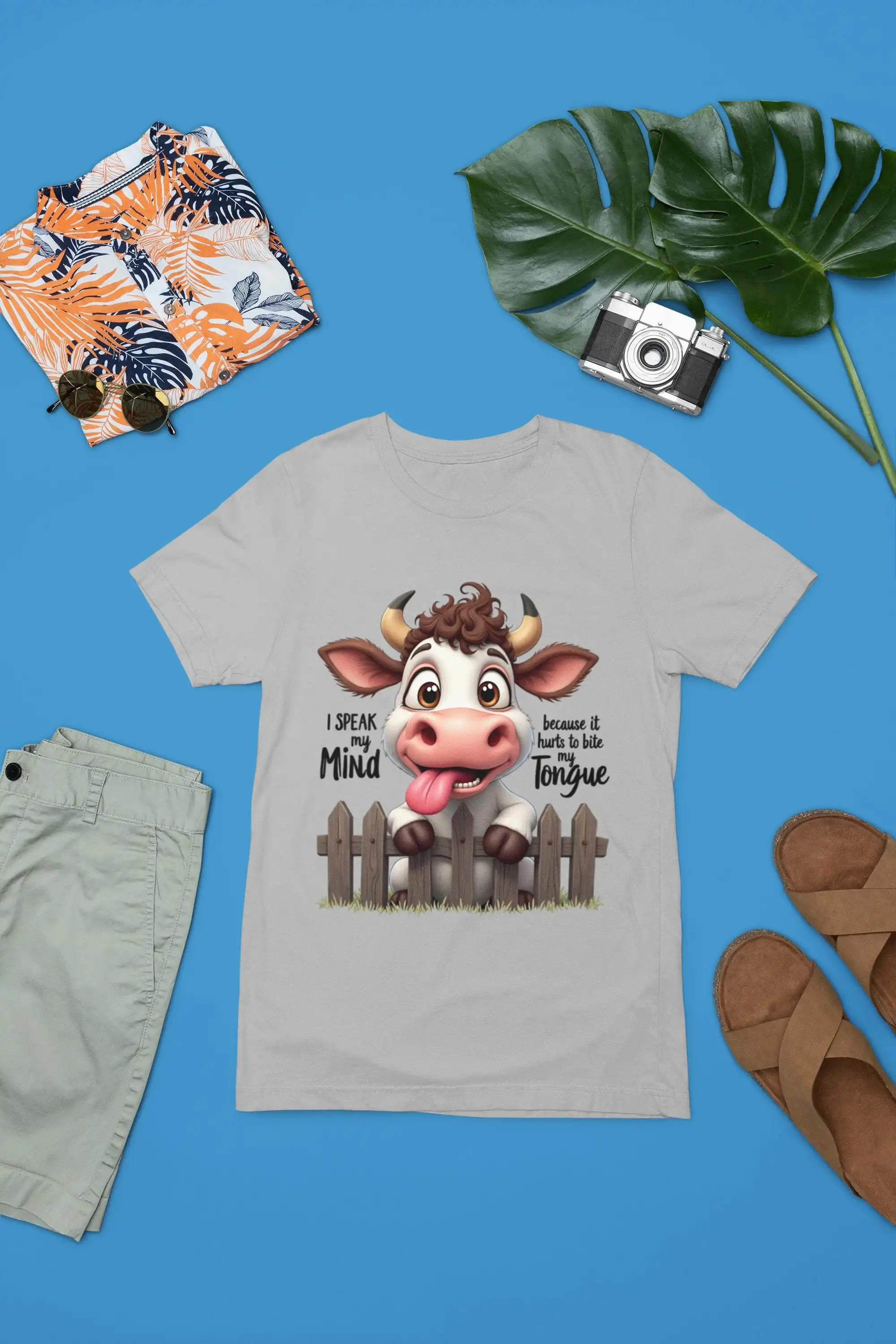 Funny Cartoon Cow T Shirt I Speak My Mind Humor Playful Behind Fence Quirky Animal Lover Soft Comfortable Casual Top