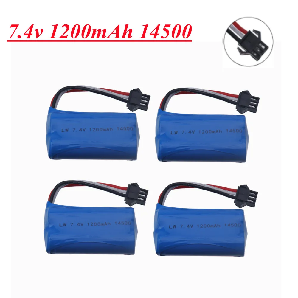 (SM-3P plug) 2s 7.4v 1200mAh Li-ion Battery For Electric Toys water bullet gun 14500 batteries For RC toys Cars Tanks Robots