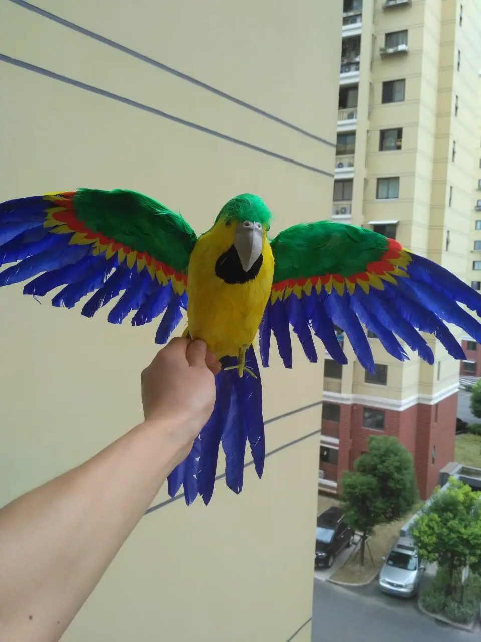 lovely green&yellow parrot model foam&furs real life wings parrot bird model gift about 40x60cm d0215