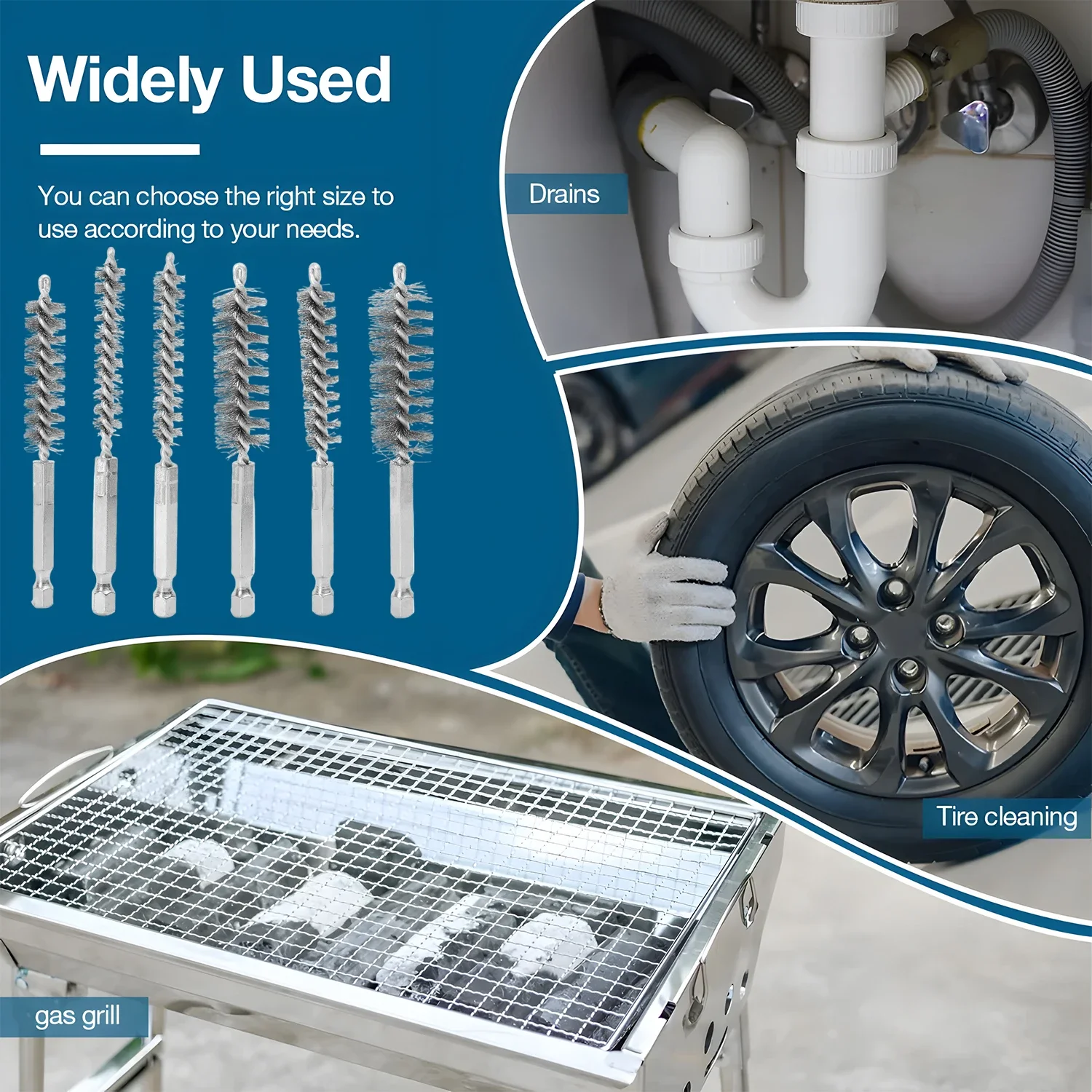 6-12 قطعة الفولاذ المقاوم للصدأ سداسية بار فرشاة سلك إزالة الأزيز البولندية الصدأ إزالة أداة الحفر سلك أنبوب آلات تنظيف فرشاة #6