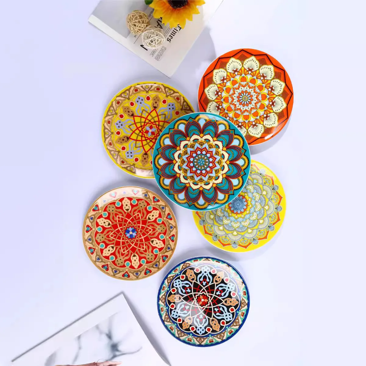 

8/10" Bohemian Style Plate Christmas Thanksgiving Day Dining Table Decoration Vintage High Temperature Ceramic Main Dish Plates