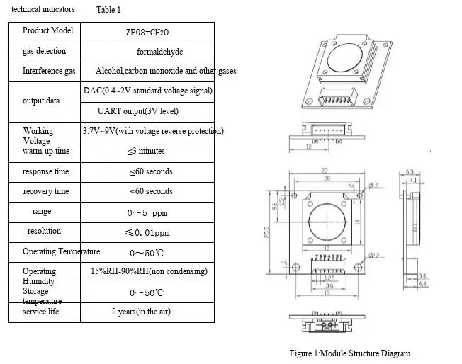 Formaldehydsensor ZE08-CH2O, serieller Port-Ausgang, Formaldehydkonzentrationsmessung, kalibriertes und kalibriertes Modul – Detail 3