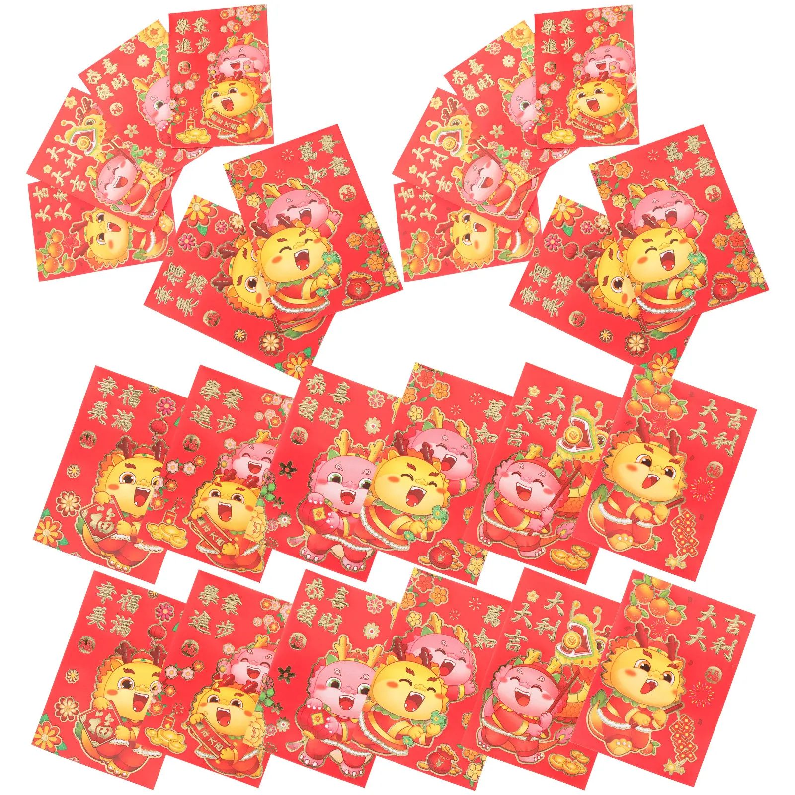 

30Pcs Chinese Style Red Envelopes Dragon Year Commemorative Red Packets Spring Festival Cash Envelopes Embossed Design Lunar