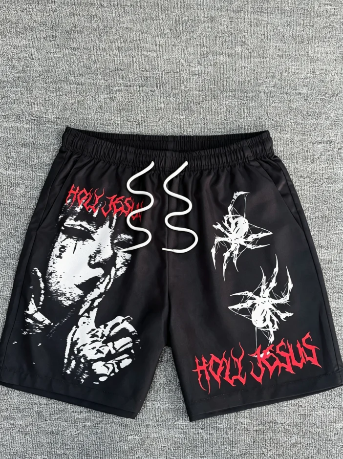 Summer Outdoor Sports Casual Fashion Comfortable and Simple Spider Pattern Printed Men's Shorts Trend Thin Vacation Shorts Moto