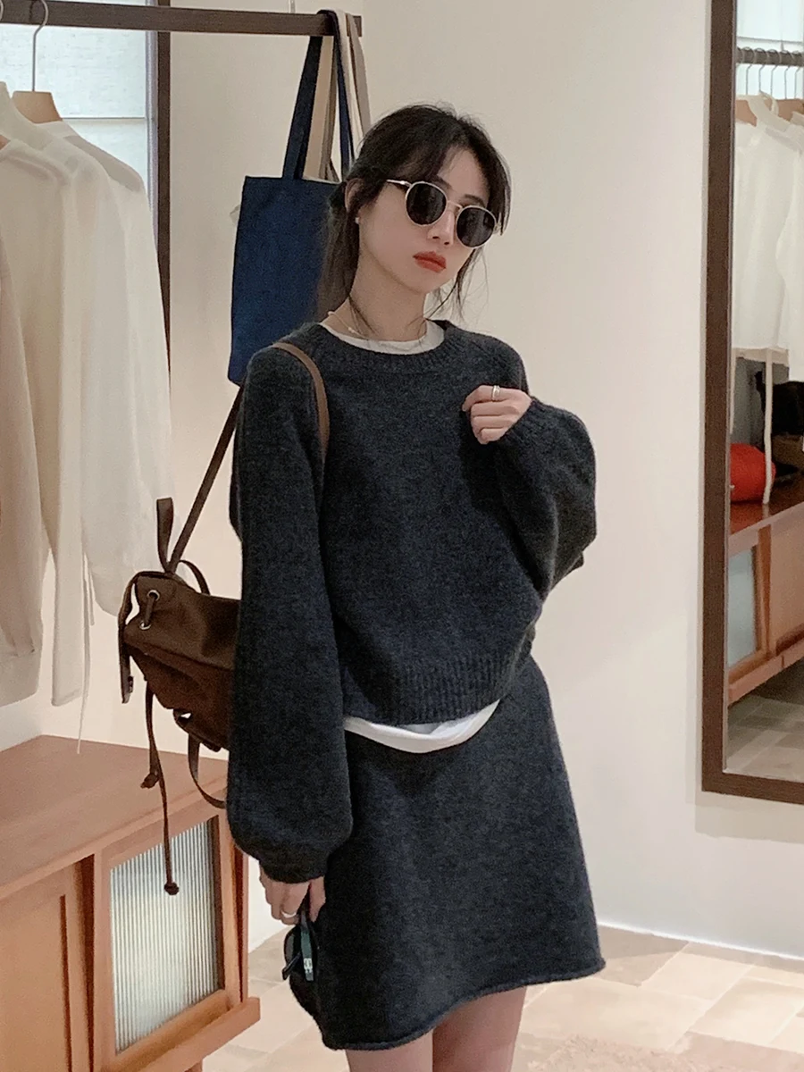 

BRIVIN Korean Sle ey All Wool Knitted Sweater Women's Long Sve Crew Ne Top Casual Loose Fit Autumn New Arrival