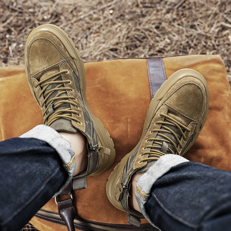 

Men's Spring and Autumn Leather Mid-top Sports Shoes, New Fashion Short Boots, Casual Outdoor Hiking Boots, Men's Sports Shoes