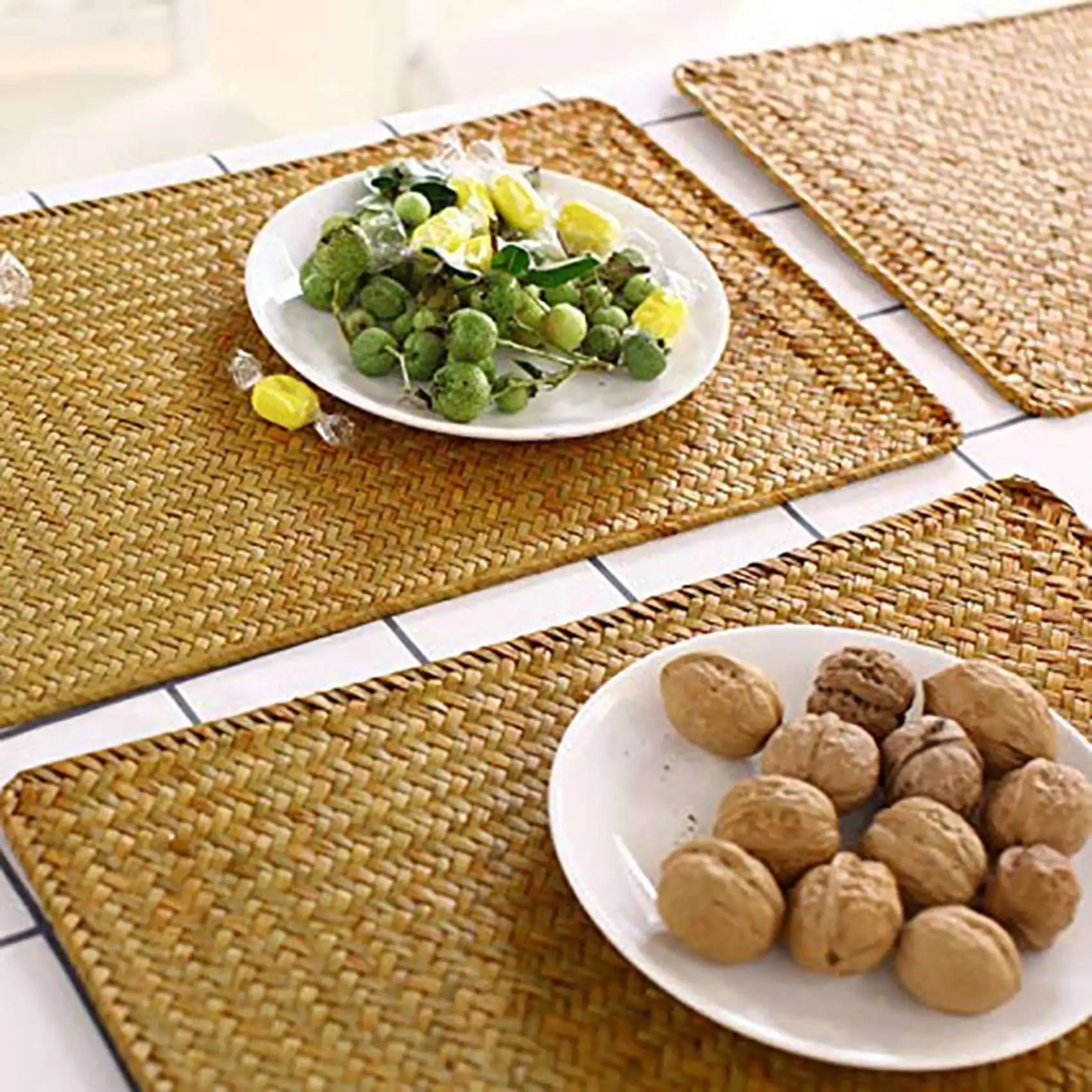 

ABAG Pack Of 12, Natural Seagrass Place Mat, 17.7Inch X 12Inch, Hand-Woven Rectangular Rattan Placemats