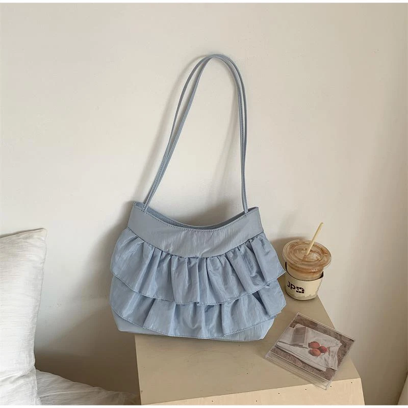 Kuchenrock-Stil Gerüschte Damen-Schultertasche, Koreanische Plissierte Umhängetasche, Leichte Süße Elegante Handtasche – Detail 17