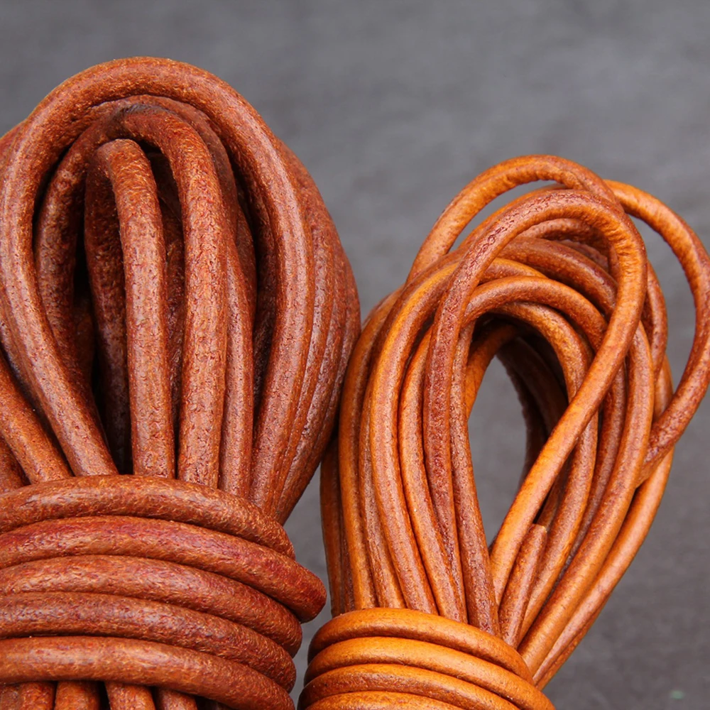 2 Meter Width 2-20mm Retro Yellow Coffee Cow Leather Strap Findings Flat/Round Leather Cord String Rope DIY Bracelet Making
