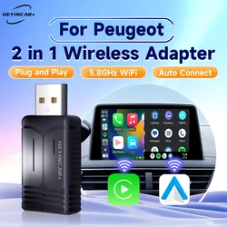 2026 New HEYINCAR 2in1 Wireless Android Auto Adapter Carplay Wireless For Peugeot 208 308 408 508 2008 3008 4008 5008
