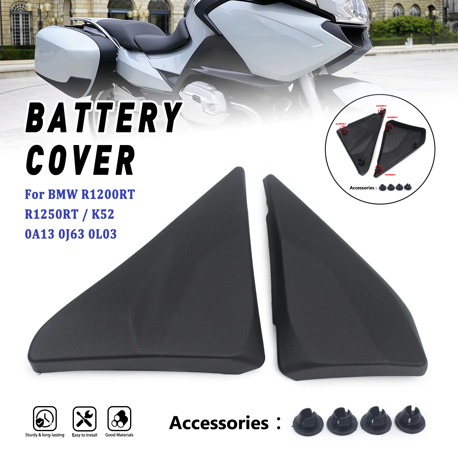 For BMW R1200RT R1250RT K52 0A13 0J63 0L03 Motorcycle Battery Side Fairing Cover ABS Plastic Side Body Panel Replacement