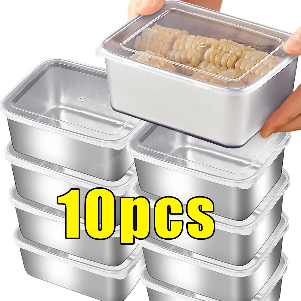 Contenedor de alimentos de acero inoxidable con tapa, pequeño y grueso, para mantener alimentos frescos, tapa de fruta, caja de almacenamiento sellada, organizador para nevera de cocina