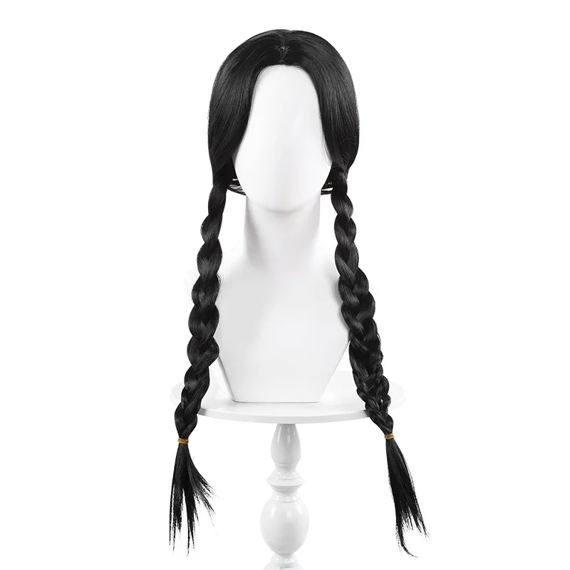 Wednesday Addams Cosplay Pruik Zwart Lang Dubbel Gevlochten Pruik Kids Girls Halloween Party Carnaval Roleplay Rekwisieten Synthetisch Haar