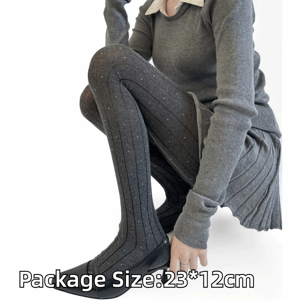 Essential Strumpfhose mit Polka-Dot-Muster, gerippte Textur, Baumwollmaterial, oberschenkelhohe Strümpfe, modische, bequeme Leggings – Detail 1