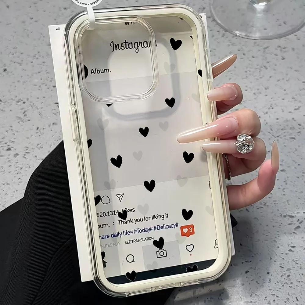 Love Heart INS Transparente Handyhülle für iPhone 17 13 16 15 11 12 14 Pro Max 17 Air XR X Hülle Silikon 2 IN 1 Stoßfeste Weiche Abdeckung – Detail 3