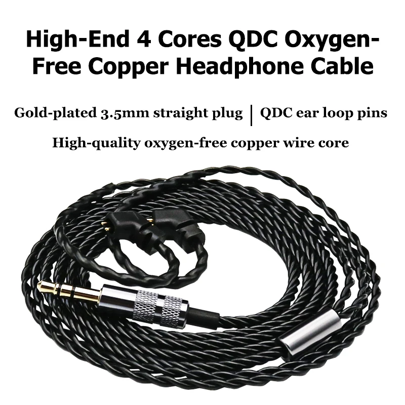 4 Cores Earphones Cable QDC Type Oxygen-Free Copper Upgrade Cable 3.5mm Wired Headphones For KZ ZSN PRO ZS10 PRO Anole V6 VX V14
