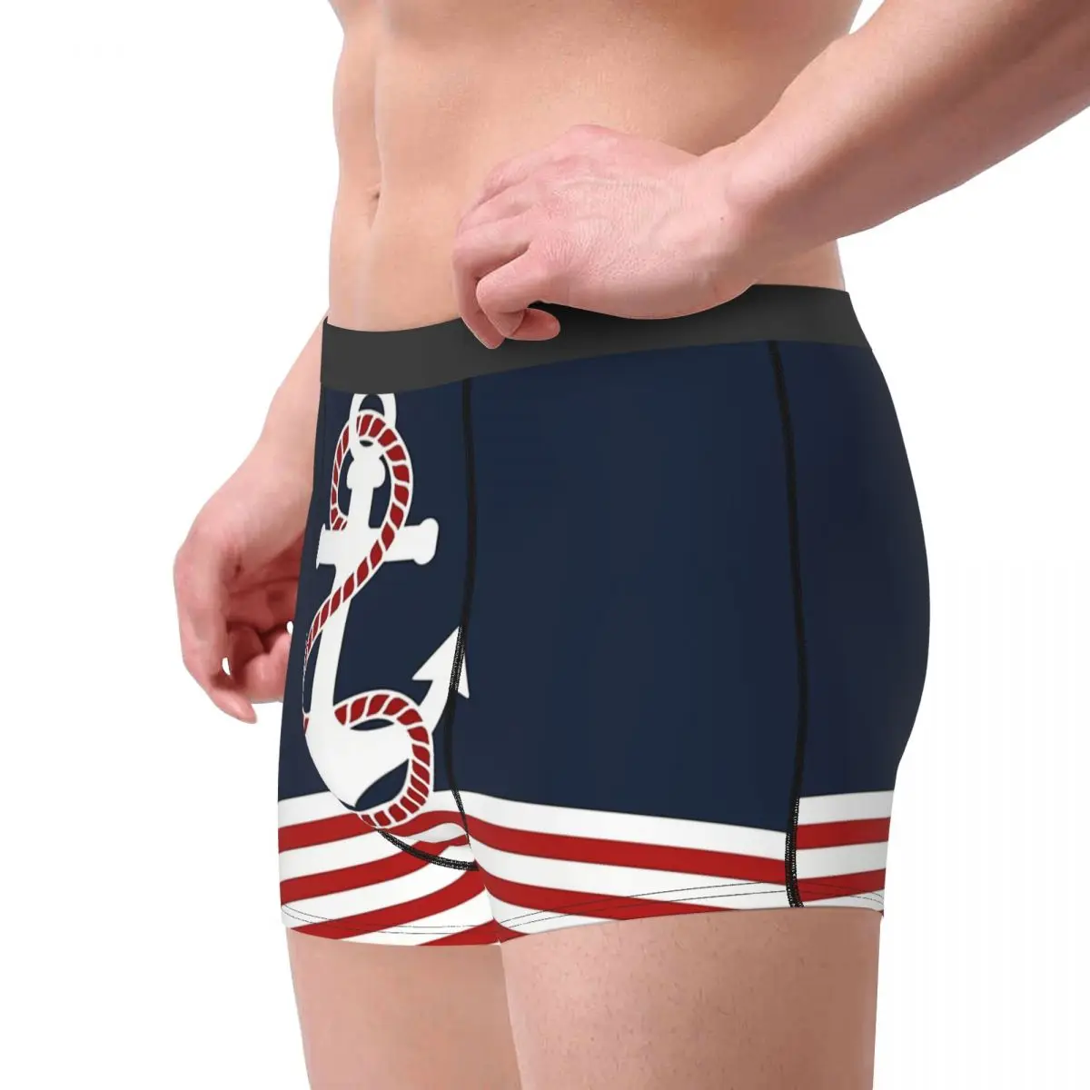 Anchor Nautical Red Stripes Underpants Homme Panties Men's Underwear Comfortable Shorts Boxer Briefs