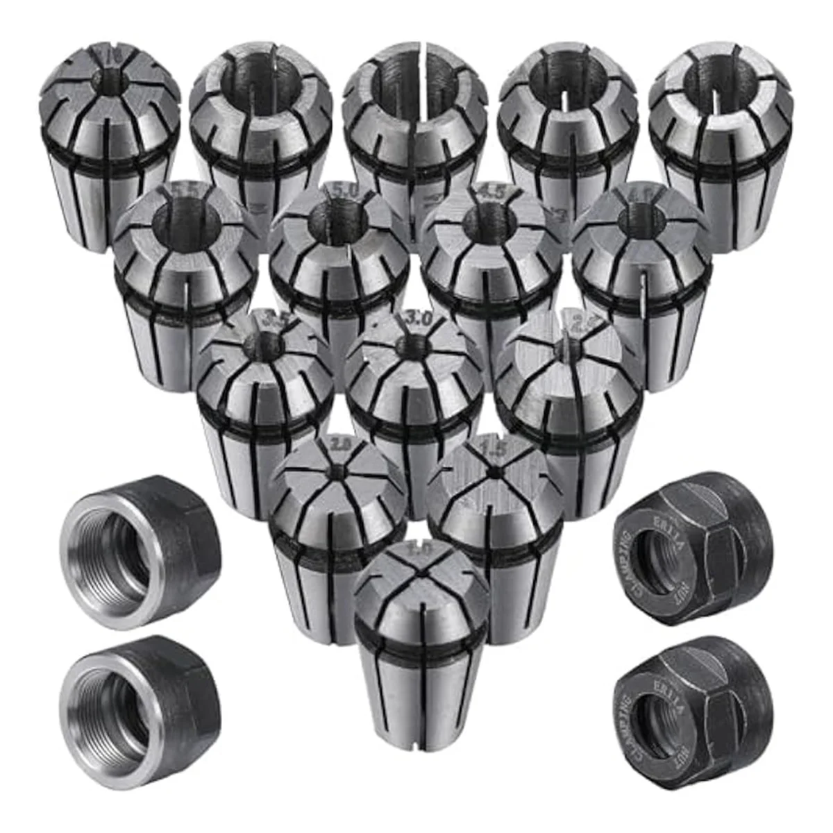 19Pc ER11 Spring Collet Set M14 Thread Collet Clamping Nuts Collet Set for CNC Engraving Milling,1.0-7.0mm and 1/4,1/8