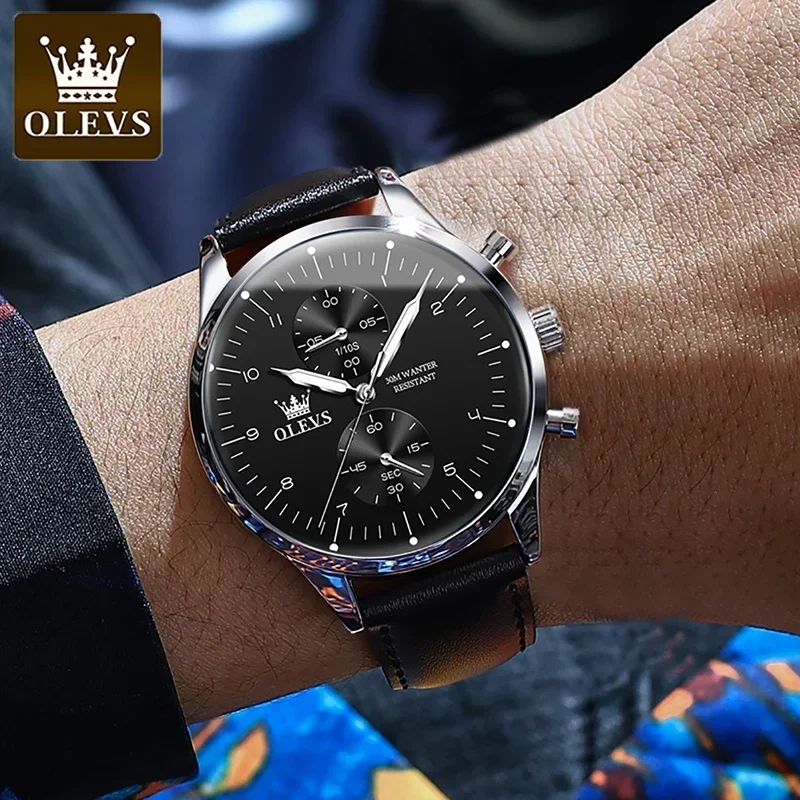 OLEVS-impermeável relógio de quartzo luminoso masculino, luxo negócios relógios, moda cronógrafo relógio de pulso, marca original