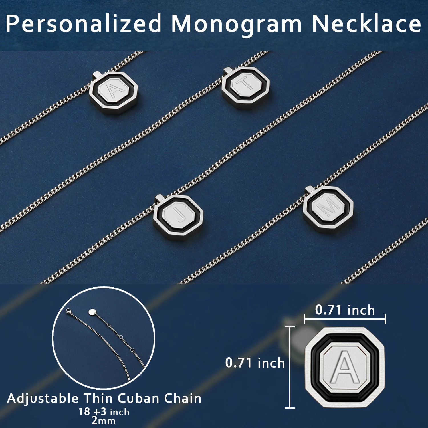 Unisex Silver Initial Necklace 26 Letters A-Z, 316L Stainless Steel Personalized Pendant, Water-Resistant Hypoallergenic for Men