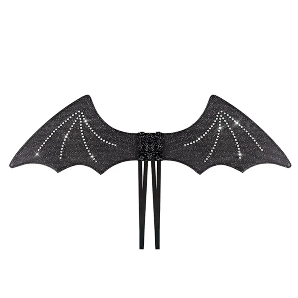 Glitter Bat Headband Wings Set Black Foldable Diamond Bat Mesh Wings Elastic Shoulder Straps Durable Bat Costume Kit