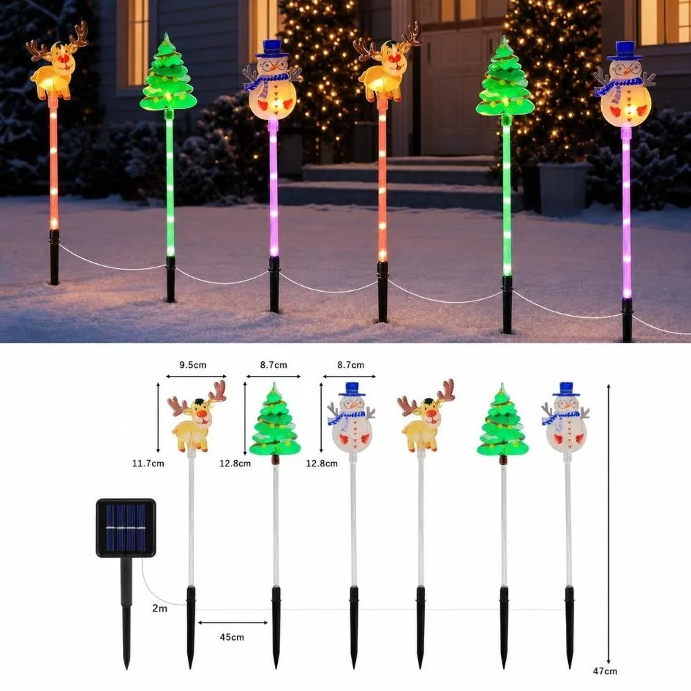 Durable LED Solar Christmas Lights Decorative Stake Mounted Lawn Landscape Lamp Waterproof Christmas Stake Light Outdoor Garden