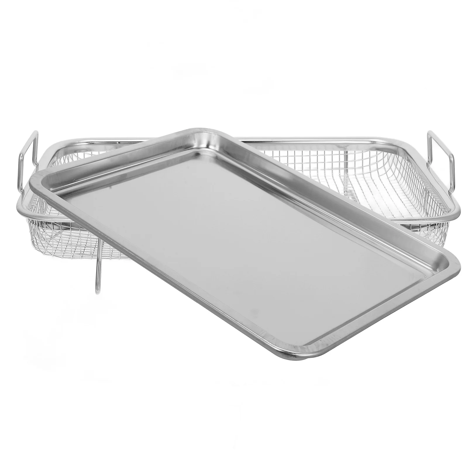 Afbeelding 4: 2 Stuks Rvs Bbq Mand Set Lucht Friteuse Oven Lade Braadpan Scherpende Mand Frietjes Kip Bacon Outdoor koken