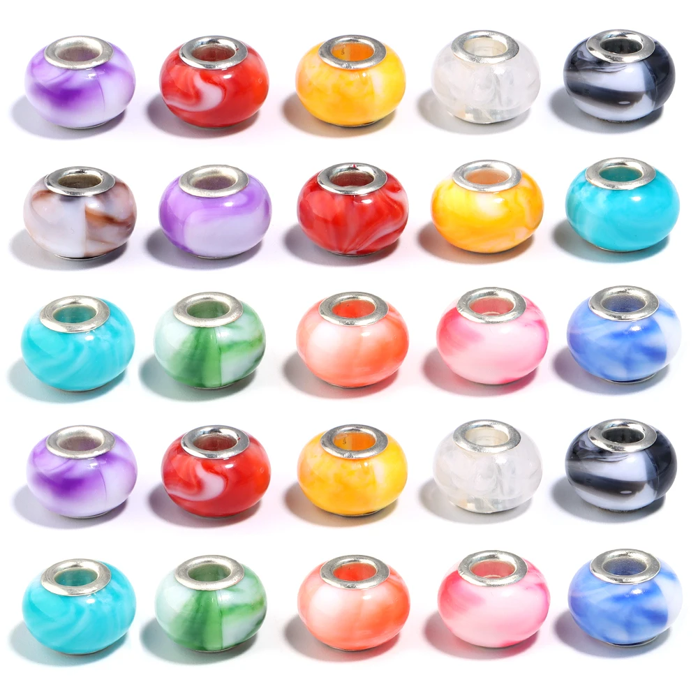 

20pcs 14×9.5mm Dual Color Resin Beads Big Hole Loose Spacer Beads for Jewelry Making DIY Charm Bracelet Necklace Accessories