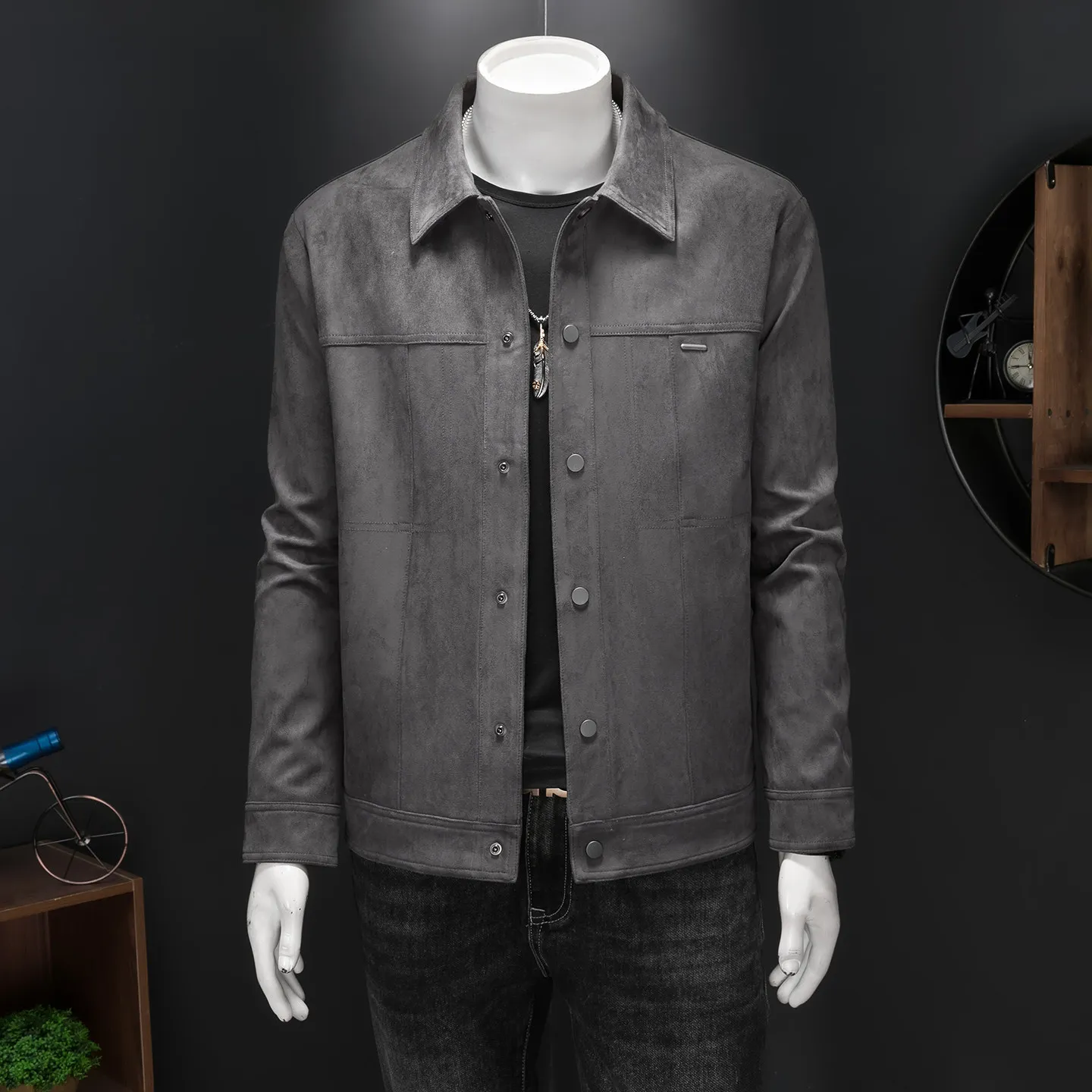2026 Spring Autumn Men's Business Casual Jacket Korean Simple Motorcycle Suede Jackets Social Streetwear Coat Men Clothing